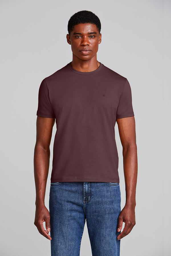 Camiseta Manga Curta Malha Básica Slim Fit - Marrom