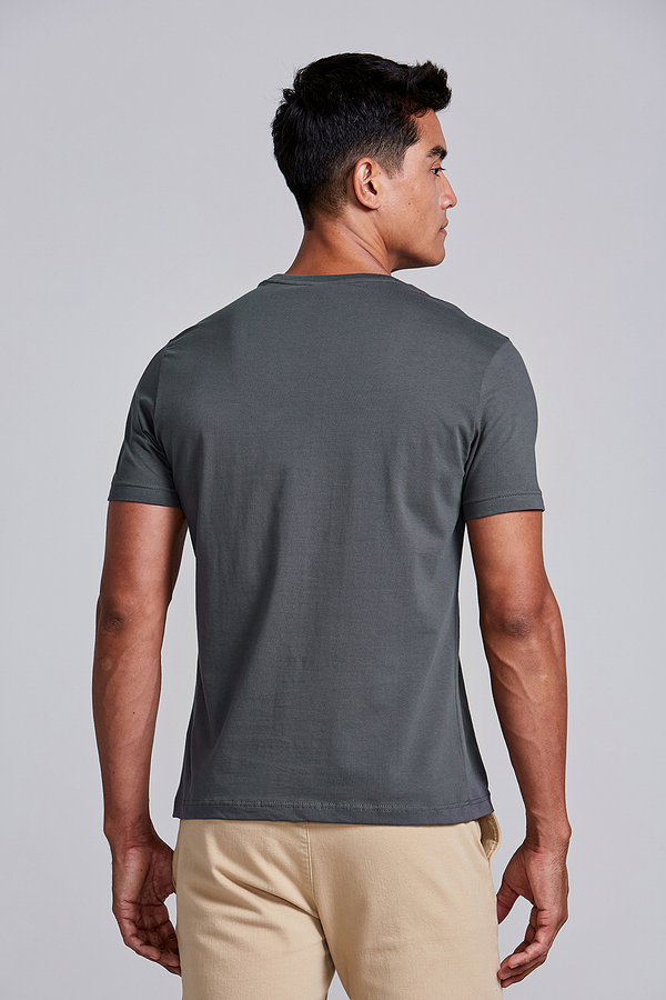 Camiseta Manga Curta Malha Básica Slim Fit - Cinza