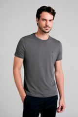Camiseta Manga Curta Malha Básica Slim Fit - Cinza
