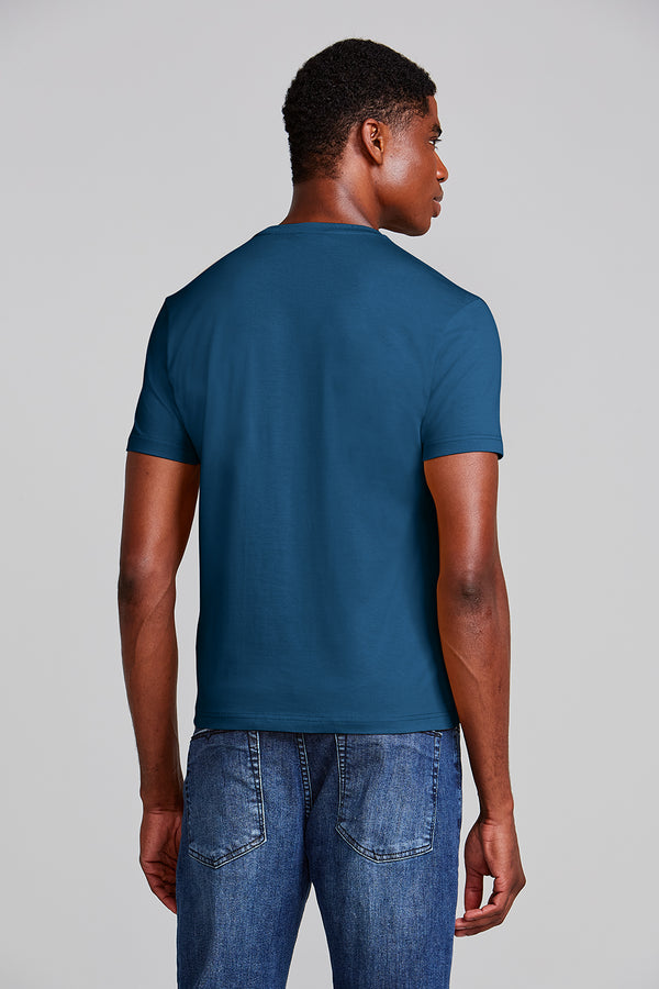 Camiseta Manga Curta Malha Básica Slim Fit - Azul Noturno