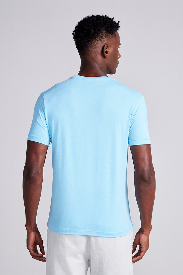 Camiseta Manga Curta Malha Básica Slim Fit - Azul