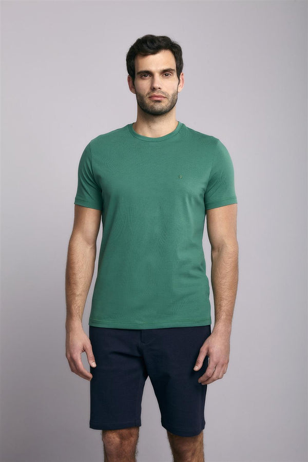 Camiseta Manga Curta Malha Básica Slim Fit - Azul