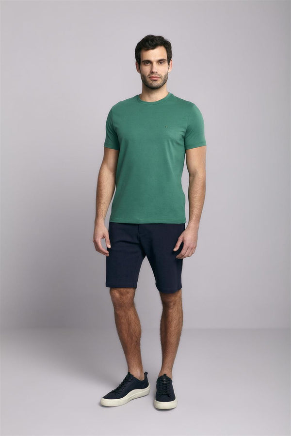 Camiseta Manga Curta Malha Básica Slim Fit - Azul