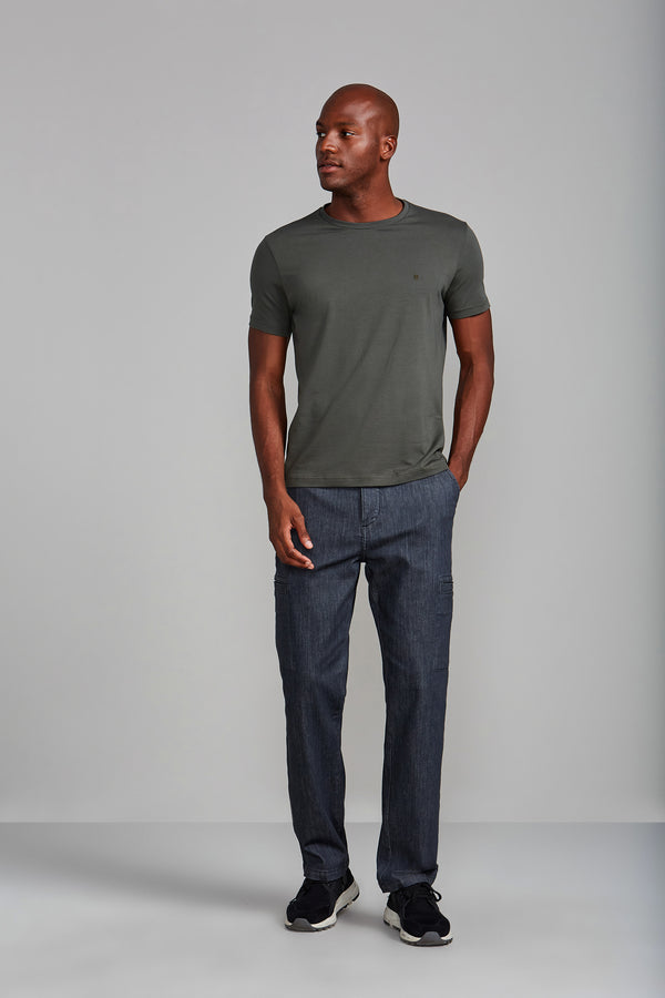Camiseta Manga Curta Malha Básica Slim Fit - Verde Escuro