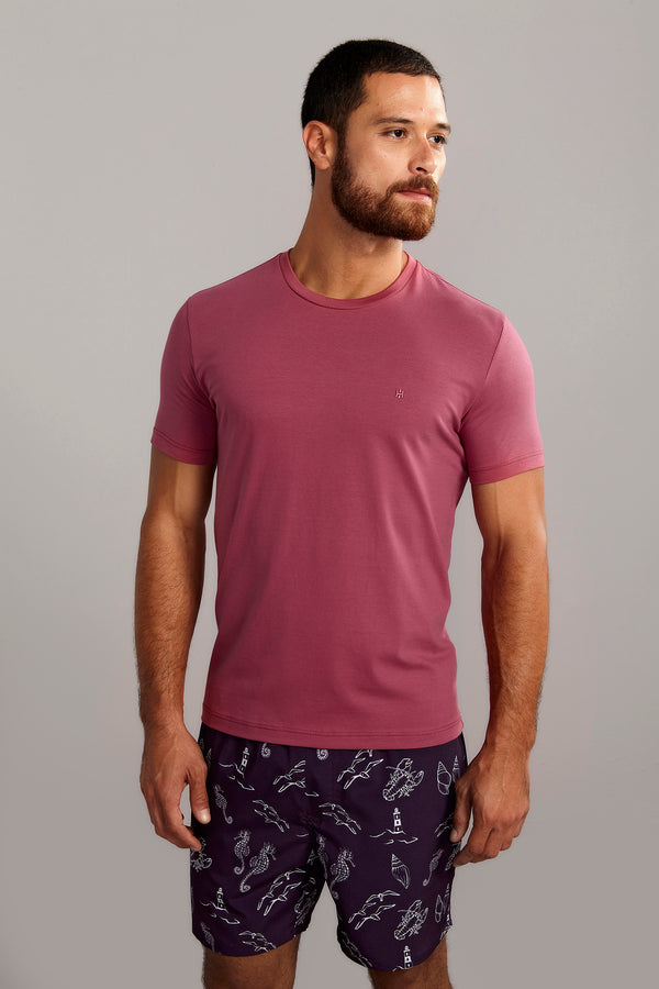 Camiseta Manga Curta Malha Básica Slim Fit - Roxo