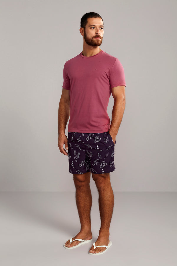 Camiseta Manga Curta Malha Básica Slim Fit - Roxo