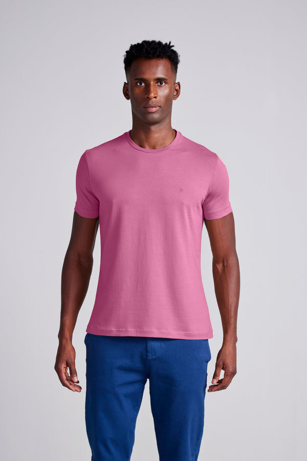 Camiseta Manga Curta Malha Básica Slim Fit - Rosa