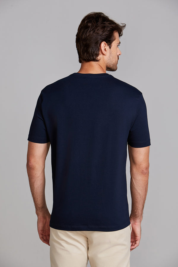 Camiseta Manga Curta Comfort Malha Básica - Azul Marinho