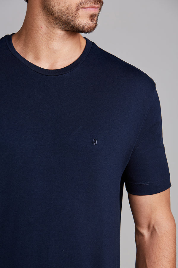 Camiseta Manga Curta Comfort Malha Básica - Azul Marinho