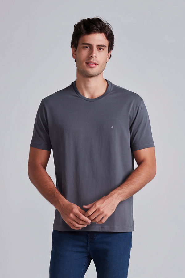 Camiseta Manga Curta Comfort Malha Básica - Cinza