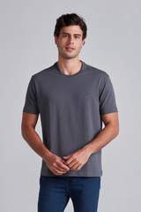 Camiseta Manga Curta Comfort Malha Básica - Cinza