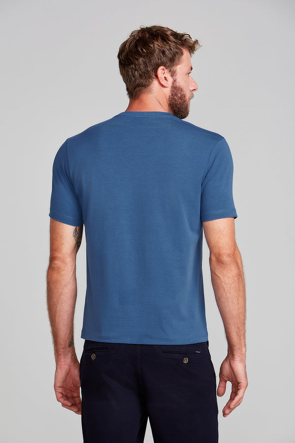 Camiseta Manga Curta Comfort Malha Básica - Azul