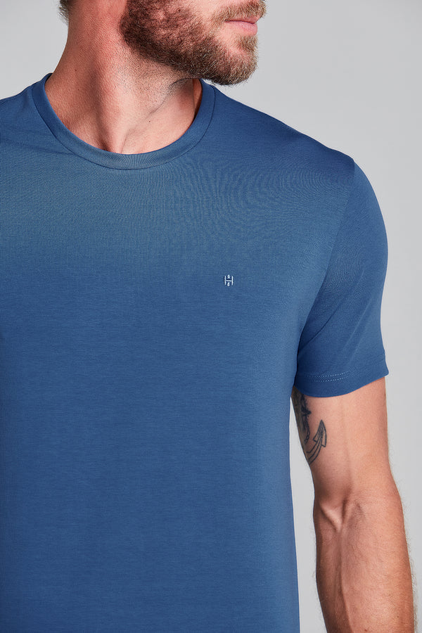 Camiseta Manga Curta Comfort Malha Básica - Azul