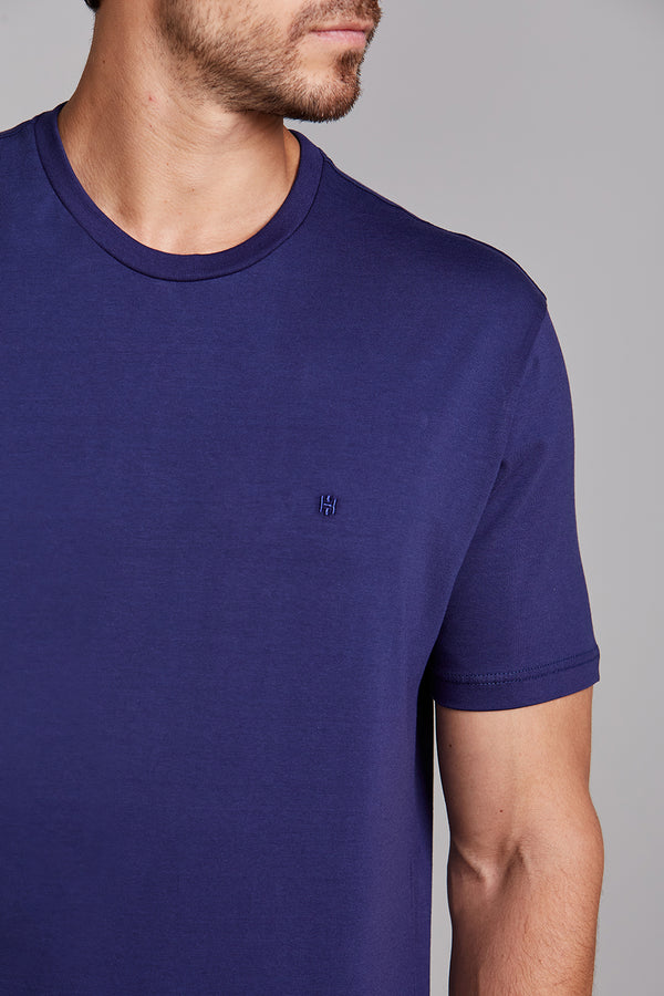 Camiseta Manga Curta Comfort Malha Básica - Azul Noturno