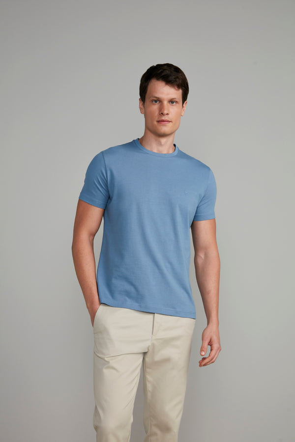 Camiseta Manga Curta Comfort Malha Básica - Azul Jeans