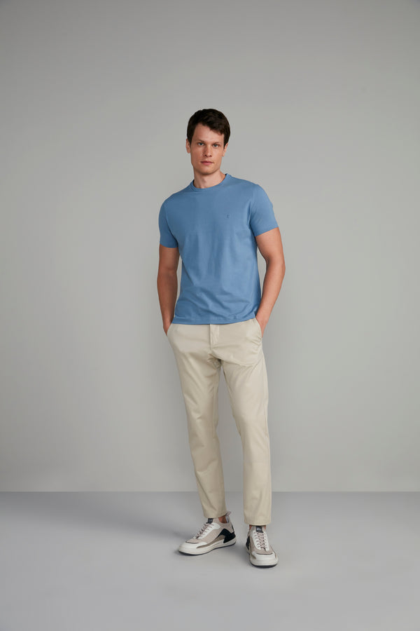 Camiseta Manga Curta Comfort Malha Básica - Azul Jeans