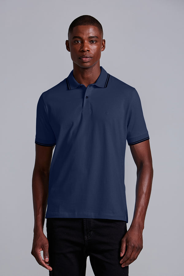 Polo Manga Curta Comfort Malha Básica - Azul Marinho