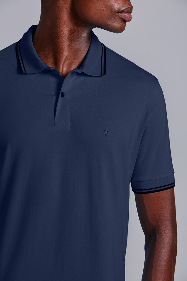 Polo Manga Curta Comfort Malha Básica - Azul Marinho