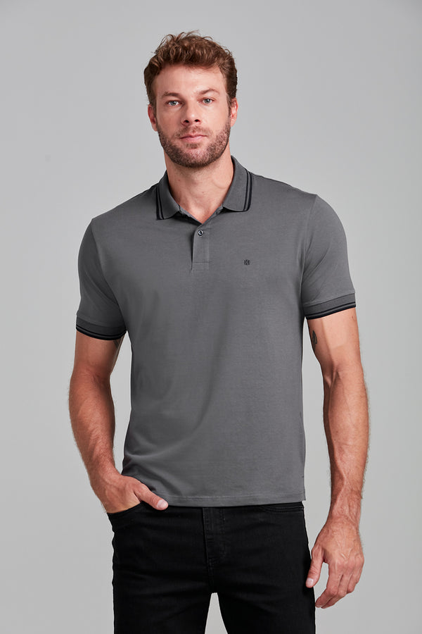 Camisa Polo Básica Malha Premium Comfort - Cinza