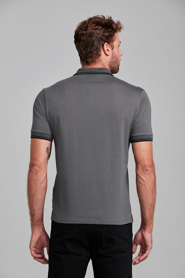 Camisa Polo Básica Malha Premium Comfort - Cinza
