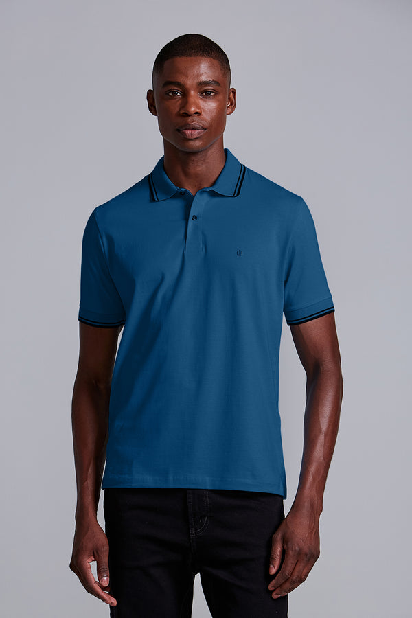Camisa Polo Básica Malha Premium Comfort - Azul Noturno