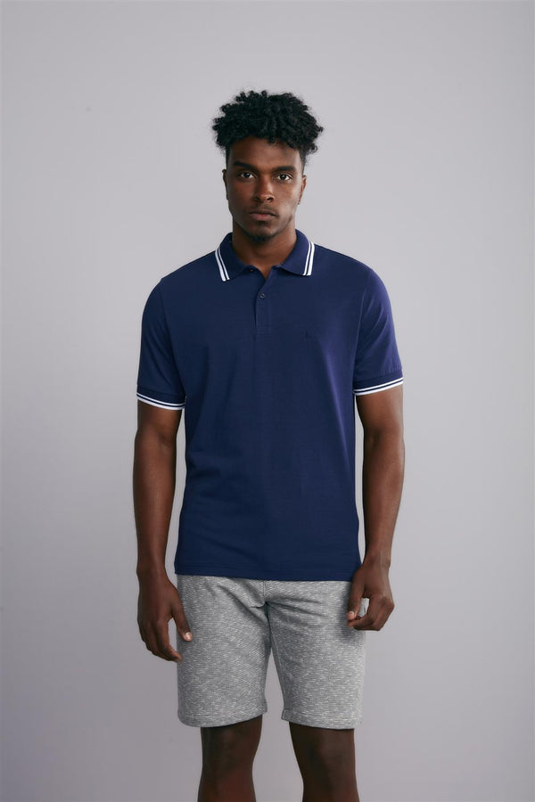 Polo Manga Curta Comfort Malha Básica - Azul Noturno