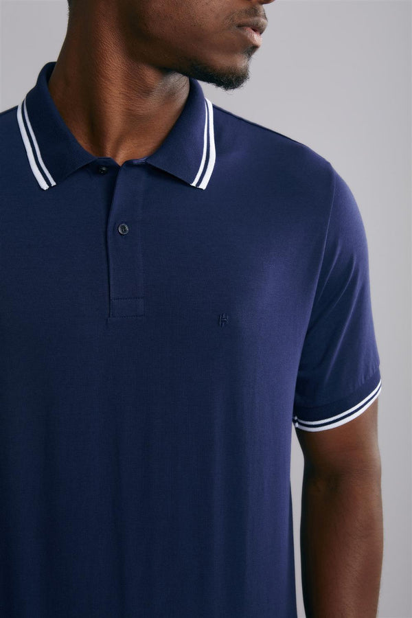 Polo Manga Curta Comfort Malha Básica - Azul Noturno