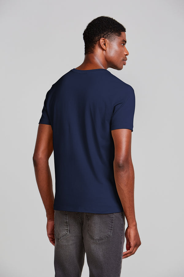 Camiseta Manga Curta Básica Malha Slim Fit - Azul Marinho