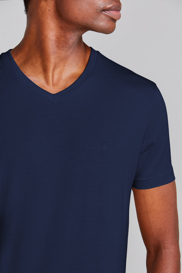 Camiseta Manga Curta Básica Malha Slim Fit - Azul Marinho