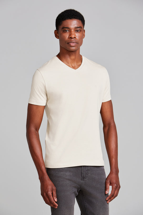 Camiseta Básica Malha Premium Slim Fit - Bege