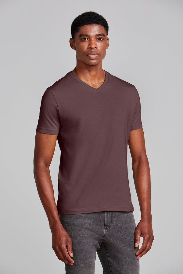 Camiseta Manga Curta Básica Malha Slim Fit - Marrom