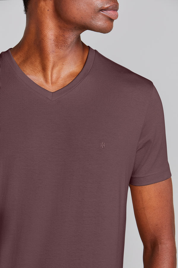 Camiseta Manga Curta Básica Malha Slim Fit - Marrom