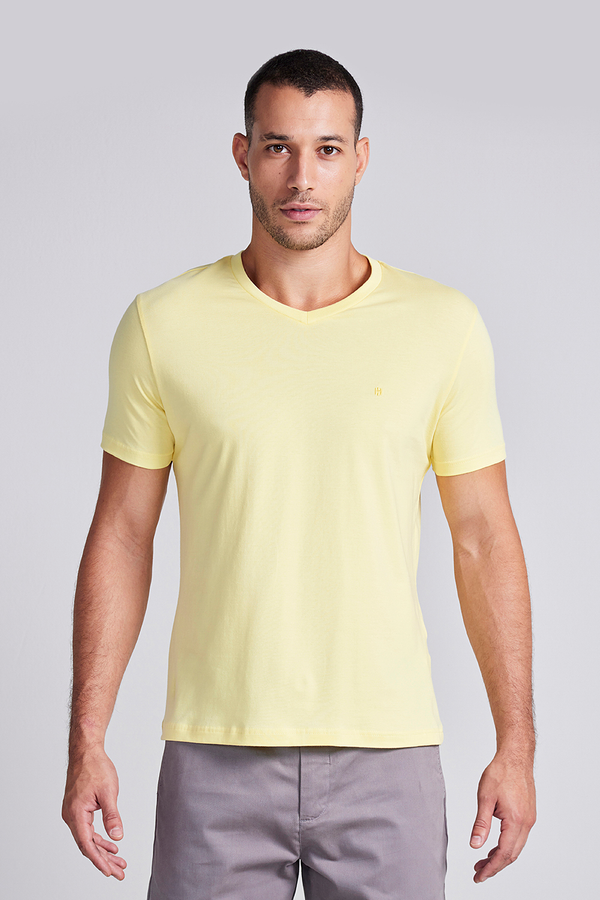 Camiseta Manga Curta Básica Malha Slim Fit - Amarelo