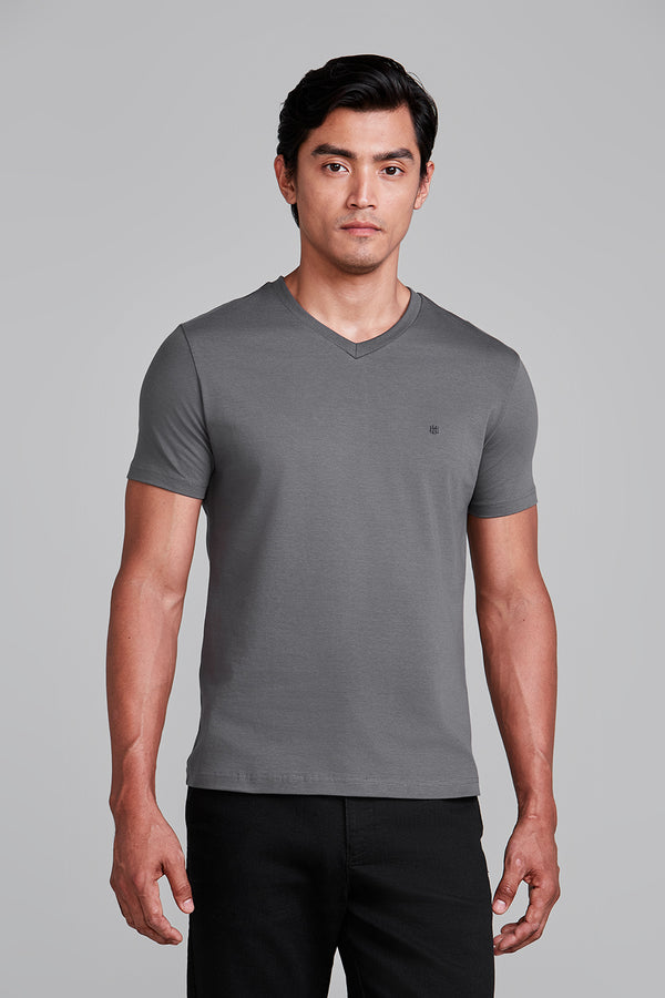 Camiseta Manga Curta Básica Malha Slim Fit - Cinza