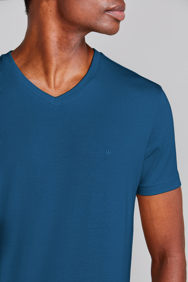 Camiseta Manga Curta Básica Malha Slim Fit - Azul