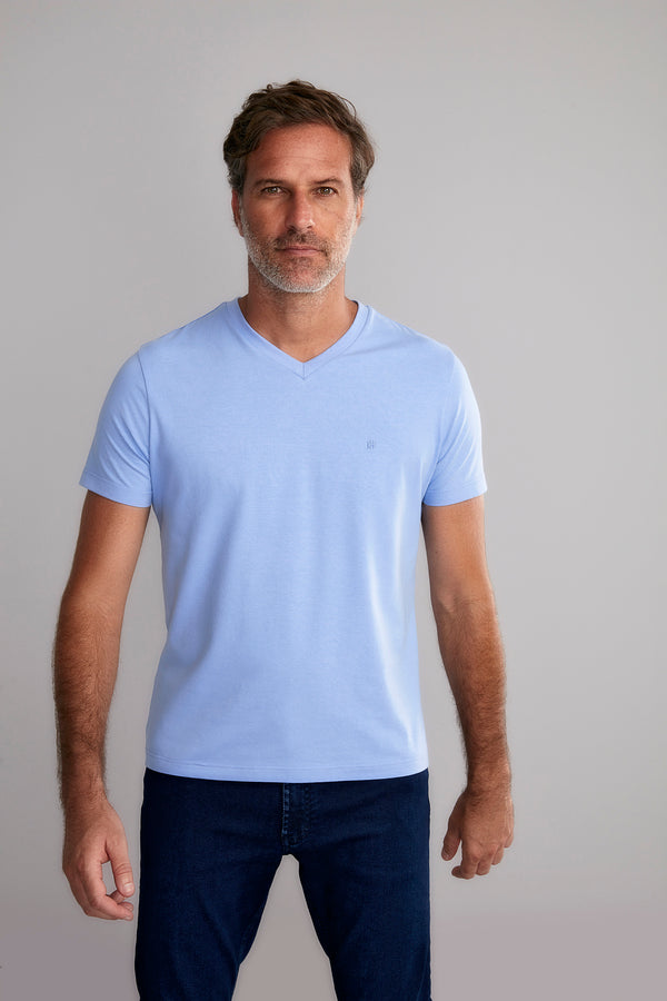 Camiseta Manga Curta Básica Malha Slim Fit - Azul