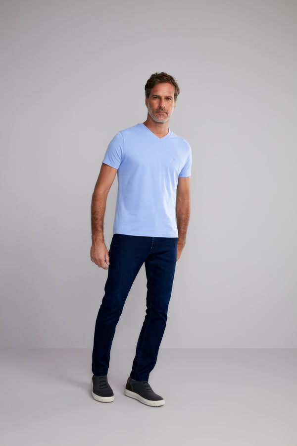 Camiseta Manga Curta Básica Malha Slim Fit - Azul