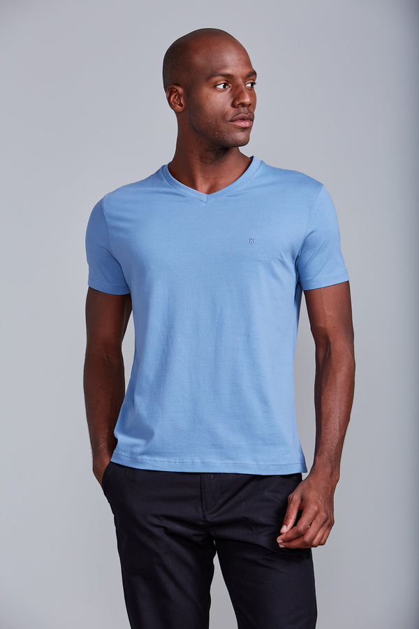 Camiseta Manga Curta Básica Malha Slim Fit - Azul