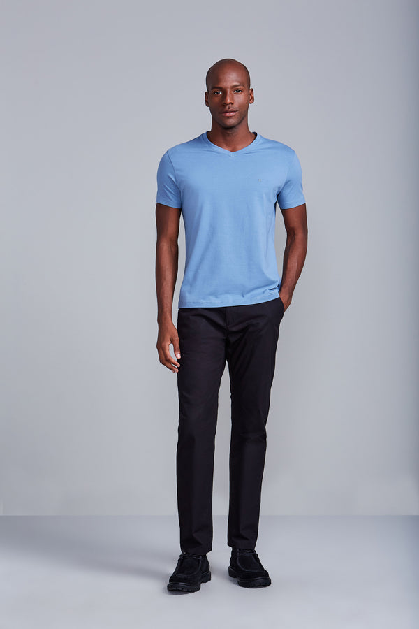 Camiseta Manga Curta Básica Malha Slim Fit - Azul