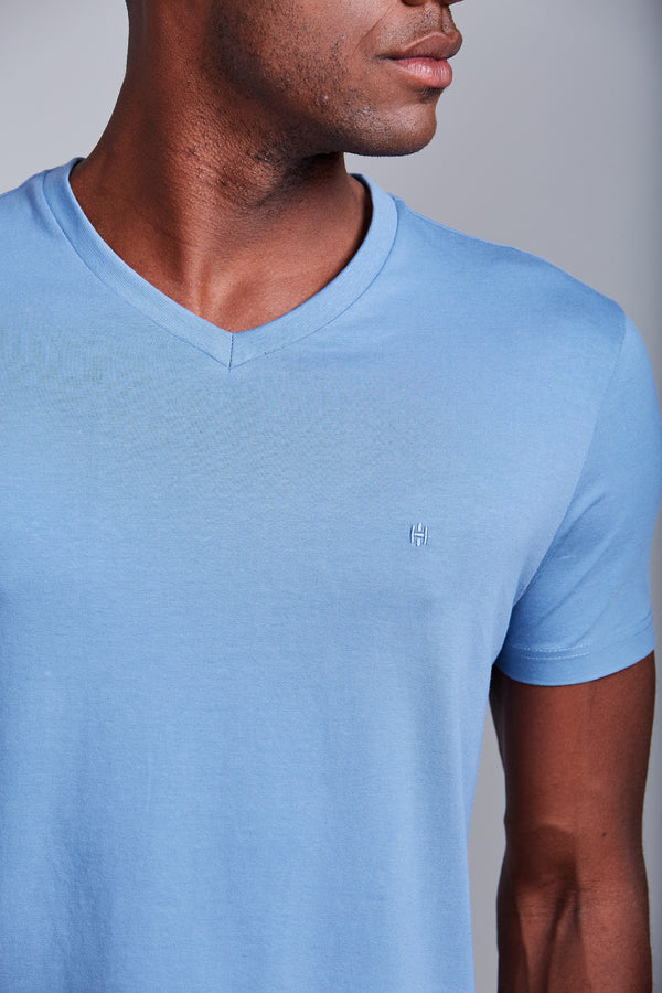Camiseta Manga Curta Básica Malha Slim Fit - Azul