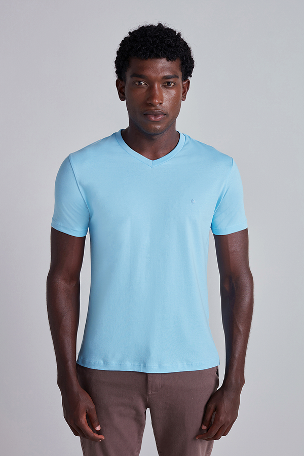 Camiseta Manga Curta Básica Malha Slim Fit - Azul