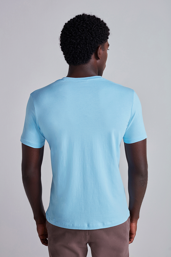 Camiseta Manga Curta Básica Malha Slim Fit - Azul