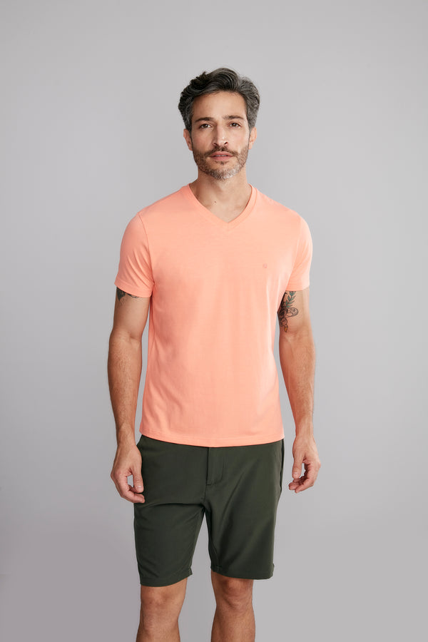 Camiseta Manga Curta Básica Malha Slim Fit - Laranja