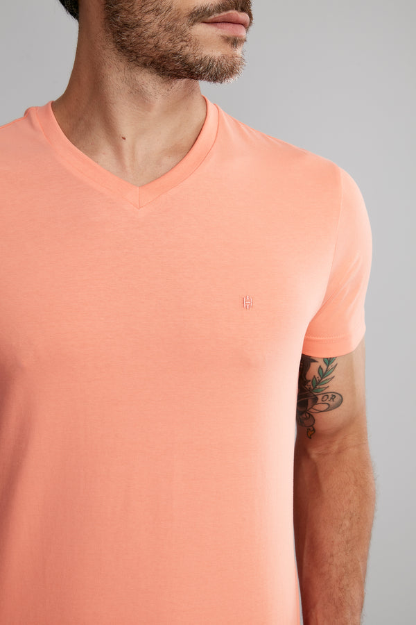 Camiseta Manga Curta Básica Malha Slim Fit - Laranja