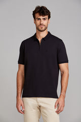 Polo Manga Curta com Zíper Comfort Básica - Preto