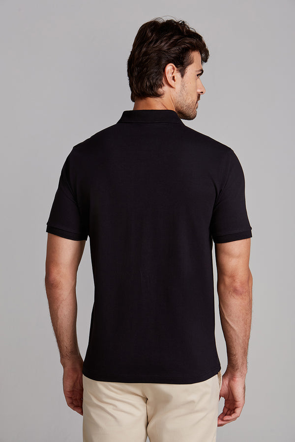Polo Manga Curta com Zíper Comfort Básica - Preto