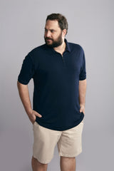 Camisa Polo com Zíper Básica Malha Premium Comfort - Azul Marinho