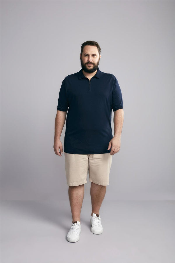 Camisa Polo com Zíper Básica Malha Premium Comfort - Azul Marinho