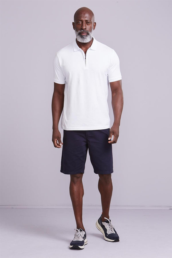 Polo Manga Curta com Zíper Comfort Básica - Branco