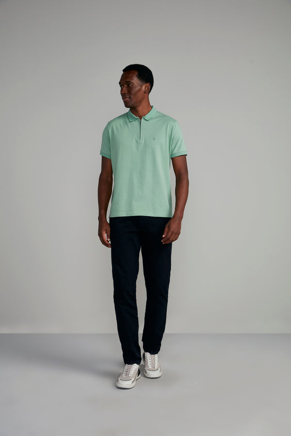 Camisa Polo com Zíper Básica Malha Premium Comfort - Verde